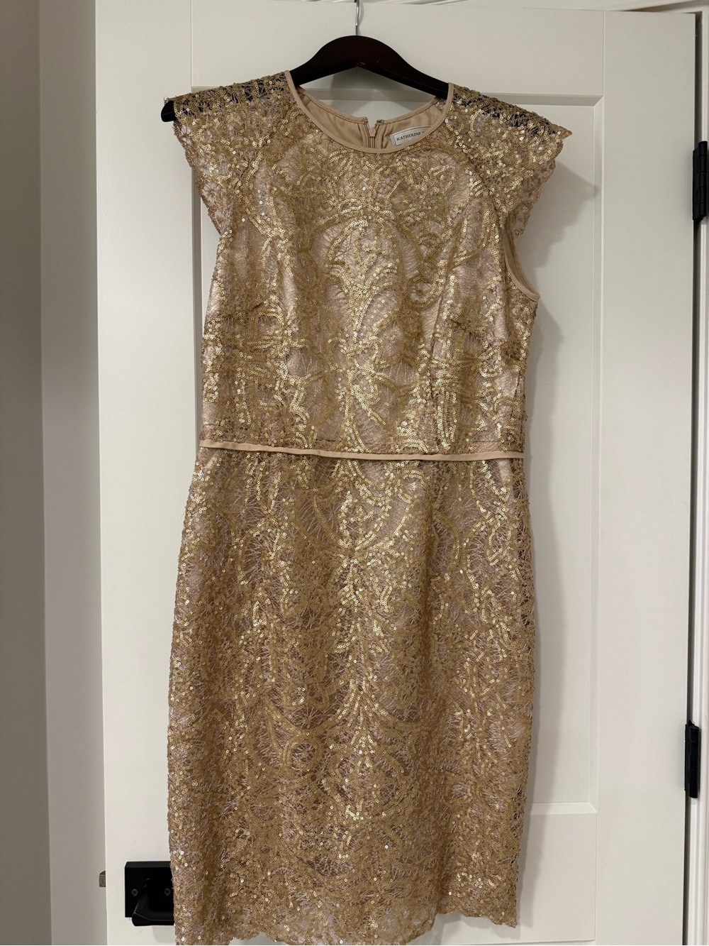 Women's Gold Sequin Lace Midi Dress